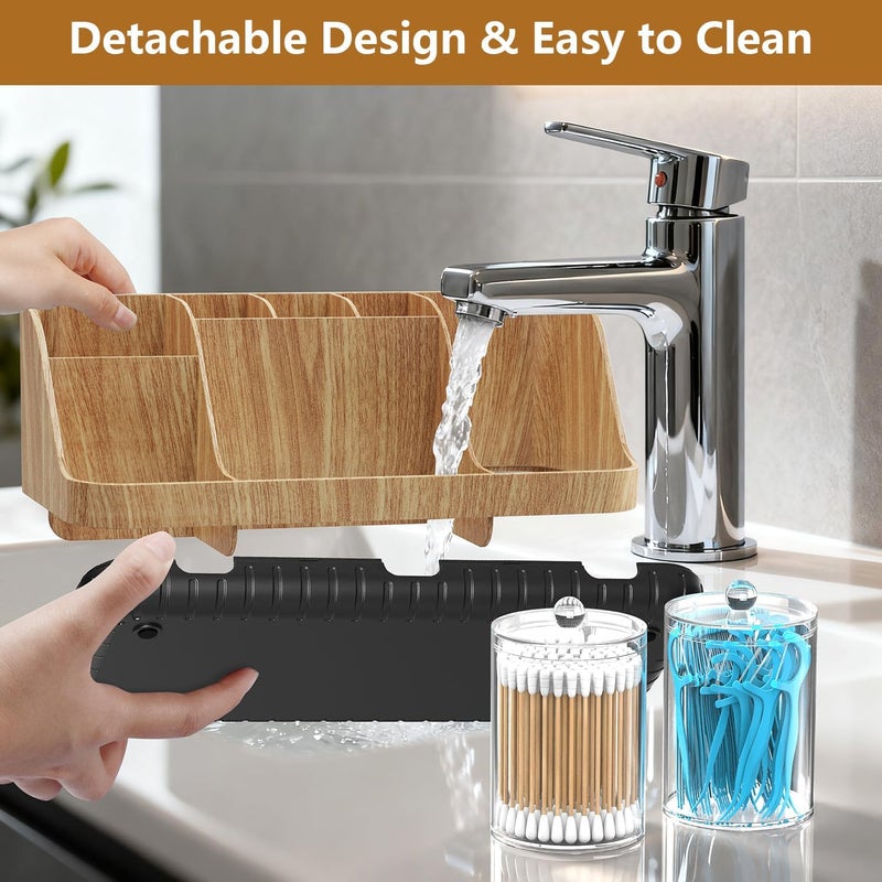 GFWARE Bathroom Toothbrush Holder Set with 2 Pack Qtip Holder Dispenser - 7 Slots Kids Bathroom Accessory Sets with Drainage, Q Tip Holder for Bathroom Sink Counter Accessories Set - Image 3